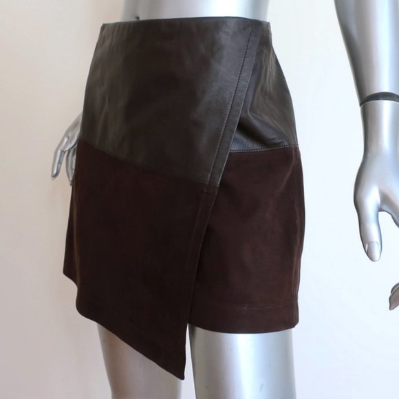 Alice + Olivia Mini Wrap Skirt Dark Brown Size 2 - Picture 3 of 7